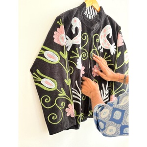 Chaqueta Corta de Terciopelo 100% Algodón, Tejida y Bordada a Mano, con Estampado Floral de Aves, Cuello Mao, para Mujer, Invierno, Marca SHYAM EXPORT - Product Image 5