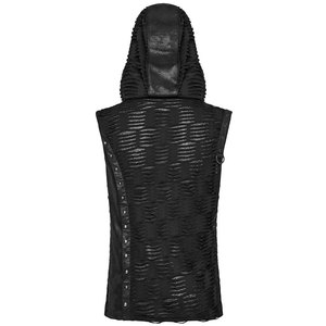 Débardeur à capuche déchiré style apocalyptique gothique pour homme, noir - Product Image 2