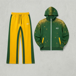 Ensemble de sweats à capuche zippés Y2K personnalisés avec strass, blocs de couleur, en molleton épais, coupe oversize, et pantalon de survêtement large, style sportif - Product Image 4