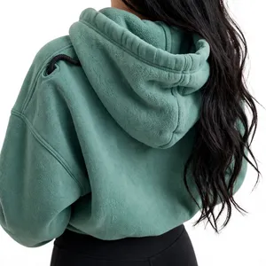 Sudadera con Capucha Extra Grande Personalizada para Mujer, Color Verde Azulado, con Bolsillo Tipo Canguro, Mangas Largas, Tela de Felpa, OEM Privado - Product Image 5