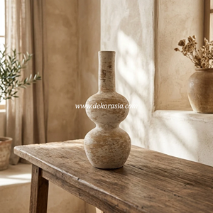 Jarrón de Cerámica Diosa Rustic Cream Wash Terracotta, Maceta de Cerámica con Forma de Calabaza Doble, Florero de Mesa para Bodas - Product Image 6