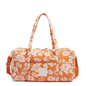 Sac de voyage matelassé à motif floral orange, grande capacité, fermeture éclair, sac de week-end - Product Image 1