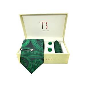 ชุดเนคไทผ้าไหมไมโครซิลค์หรูหราขนาดใหญ่ดีไซน์ลายขนนกสีเขียวเนคไทผ้าไหมนุ่มสบาย - Product Image 4