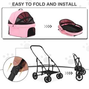 Poussette pour animaux de compagnie TH-PPS-186 résistante aux intempéries avec cabine détachable et attache intérieure sécurisée idéale pour les voyages personnalisés acceptés - Product Image 3