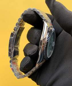 BOJ Plain R.O.L.E.X.02 41mm Index Dial Fluted Bezel Stainless Steel Dual Movement Moissanite 3BAR Water Resistant Hidden <b>Watch</b> - Product Image 2