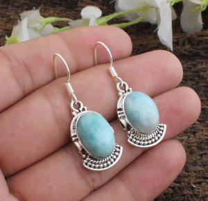 Boucles d'oreilles authentiques en larimar naturel, argent sterling 925, pierres précieuses bleu océan, boucles d'oreilles pendantes, fabricant de bijoux en gros - Product Image 3