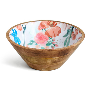 Wood Serving Bowl with <b>Grey</b> Ikat Enamel Inlay Eco-friendly Decorative Salad & Fruit Bowl for Home Decor and Farmhouse <b>Dining</b> - Product Image 5