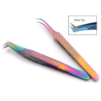Pinzas para Extensión de Pestañas con Agarre de Diamante, Color Azul Plasma, Mango Antideslizante, Material de Acero Inoxidable, Punta Puntiaguda