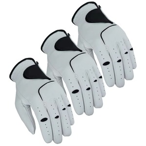 Gants de golf en cuir véritable blanc, respirants, unisexes, design demi-doigts, fermeture à enfiler - Product Image 1