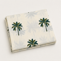 Ensemble de tissus en coton imprimé à la main bleu, motif floral et rayures palmiers, pour la confection de robes Kurta, matériaux pour textiles de maison et artisanat, doux au toucher