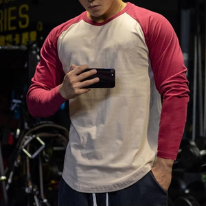 High Quality Breathable 100% Cotton 180g Solid Blank Front Gym Men Workout <b>Raglan</b> Sports T-Shirt <b>Top</b> Long Sleeve - Product Image 6