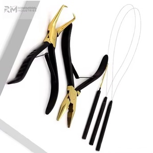 Kit d'outils de pose d'extensions capillaires RMI haut de gamme, en acier inoxydable, avec pointe en plasma dorée et pinces noires thermolaquées, ensemble de 4 outils pour usage domestique - Product Image 2