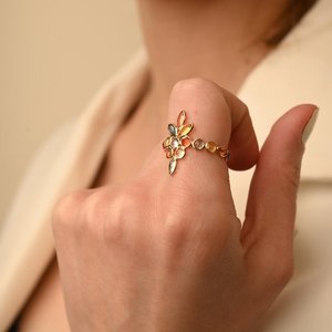 แหวนแต่งงานผู้หญิงประดับโอปอลและไพลินทรงมาร์คีส์ชุบทองคำขาว 14K - Product Image 6