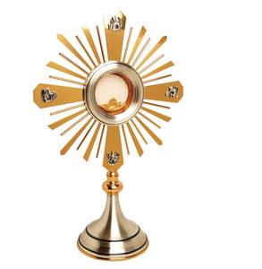 Ostensorio Católico de Metal Dorado para la Eucaristía, con Diseño de Rayos Solares y Pedestal, para Exhibición en el Altar de la Iglesia - Product Image 5