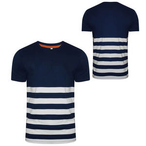 T-shirt à rayures nautiques pour homme avec logo personnalisé, rayures horizontales bleu marine et blanc, style marin, coton, manches courtes, décontracté, style marine - Product Image 3