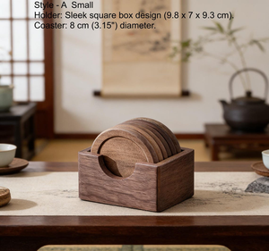 Solid Walnut Wood Coaster <b>Set</b> of <b>6</b> with Holder Modern Round Drink Coasters Minimalist Tabletop Protector for Coffee Cups <b>Mugs</b> - Product Image 4