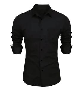 Chemise habillée homme nouvelle mode couleur unie à boutons manches longues printemps automne respirante anti-rétrécissement teinte unie 100% coton – Grande Vente - Product Image 4