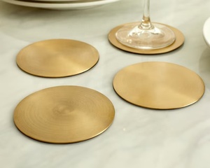 Luxury Round Brass <b>Coaster</b> Set Handcrafted Solid Brass <b>Drink</b> <b>Coasters</b> Heat Resistant Table Protector Premium Home Bar Decor - Product Image 2
