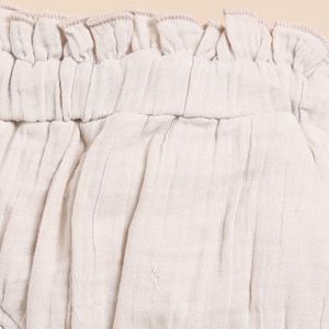 Premium Quality Organic Muslin Sleeveless Frill Top and Bloomer <b>Set</b> in Olive + Oatmeal Baby Clothing - Product Image 6