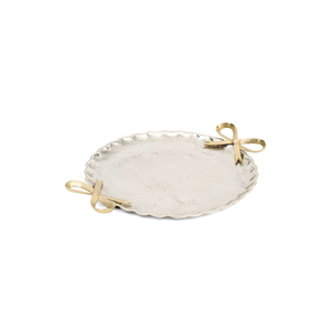 Bandeja de servir decorativa hecha a mano de aluminio dorado con asas ornamentadas de hoja de aloe, plato de metal lujoso para decoración navideña. - Product Image 4