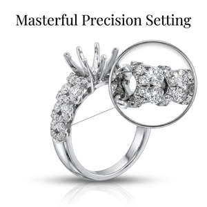Bague de fiançailles en or blanc 18 carats avec six griffes, pavé rond, semi-monture, style cathédrale, large bande de diamants, cadeau de mariage - Product Image 4