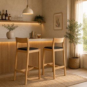 Silla de Bar Contemporánea Sela de Madera de Teca Sólida Premium, Duradera, con Asiento Tapizado - Product Image 5