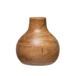 Vase en bois naturel de forme ronde nordique, fait main, petit pot de fleurs de table, artisanat décoratif minimaliste pour la maison et le bureau - Product Image 1