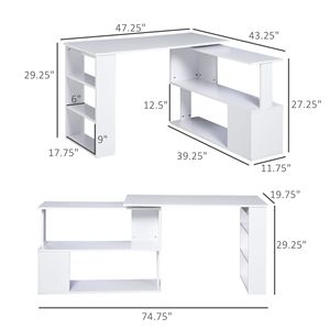 Scrivania per PC a L Girevole a 360° per Ufficio Domestico con Struttura in MDF e Ripiani Portaoggetti - Bianca - Product Image 3