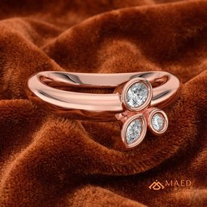 Moissanite <b>Ring</b> Women Marquise Cut Bezel Three Stone Rose Gold Plated 925 Sterling Silver Modern Wedding Los Angeles Jewelry - Product Image 4