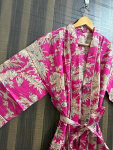 Bata Kimono de Algodón Rosa Floral con Cuello en V y Cordón Ajustable para Mujer, Transpirable, Ligera, para Verano, Ropa de Descanso, Túnica de Playa - Product Image 4