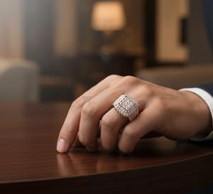 Anillo de Diamantes Hip Hop para Hombre, Diseño Cuadrado, Anillo de Lujo en Plata 925 con Acabado en Oro de 10K o 14K - Product Image 5