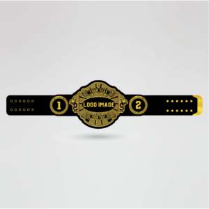 Ceinture de championnat de lutte personnalisée avec logo sur quatre côtés, en laiton et en zinc, avec plaque centrale dorée, sangle noire, entièrement personnalisable - Product Image 1