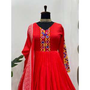 Beautiful XL Size Gown and Dupatta <b>Set</b> with Digital Print and Real <b>Mirror</b> Work - Product Image 1