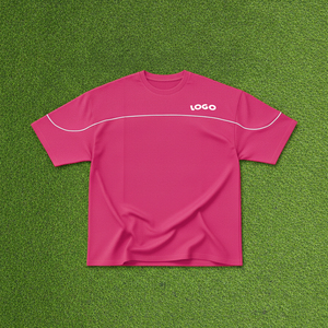 Camisetas al por mayor para hombre: Camiseta rosa de manga corta con ribete en contraste negro, cuello redondo, informal, de punto, color liso. - Product Image 3
