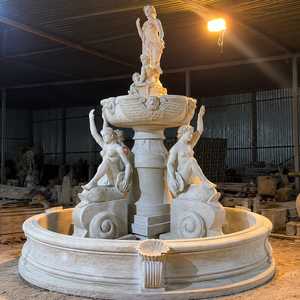 Grande fontaine de jardin extérieure en marbre, statue classique, élément aquatique, style européen orné, poli, autoportant, sculptée, représentant une femme - Product Image 1