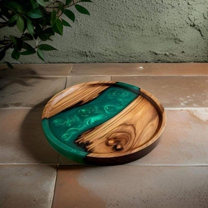 Plato de Servir Moderno de Madera y Resina para Cenas, Cocina y Colección de Vajilla, Plato de Madera Hecho a Mano - Product Image 2