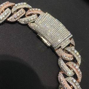 Custom 925 <b>Silver</b> Hip Hop Jewelry Set | <b>Cuban</b> <b>Link</b> <b>Chains</b> | 2-Row Bezel Setting Moissanite | for Certified Gift - Product Image 2