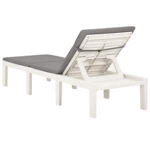 Chaise longue en plastique blanc avec coussin, chaise longue confortable pour l'extérieur - Product Image 4