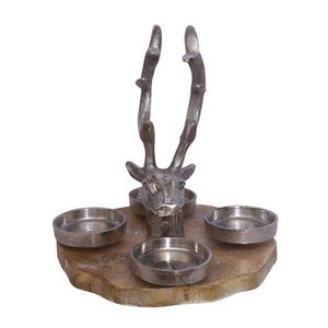Décoration de table de Noël antique en aluminium fait main, étoile et 4 bougies chauffe-plat argentées sur base en bois, objet décoratif artistique pour bougies chauffe-plat - Product Image 4