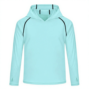 <b>Light</b> Blue Long Sleeve Hooded Rash Guard Unisex Quick Dry Spandex Adult Eco-Friendly Breathable Anti-UV Digital Print Front Logo - Product Image 2
