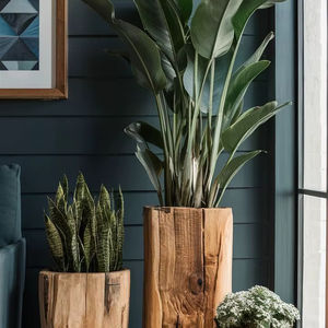 Pot de fleurs en bois rustique de qualité supérieure pour balcon, jardin, patio, support de plantes d'intérieur avec finition en bois artisanale - Product Image 1