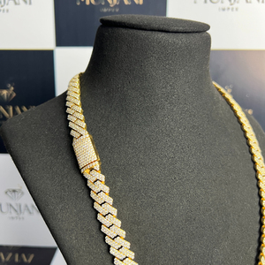 Collier cubain hip-hop plaqué or jaune de qualité supérieure, certifié IGI, avec chaîne à maillons croisés et pierres rondes taille brillant, idéal pour les soirées féminines - Product Image 1