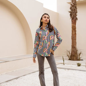 Nueva Camisa Elegante Vintage para Mujer, Estampado Tropical Multicolor, Cuello con Botones, Talla Grande, 100% Algodón, Precio al por Mayor OEM ODM - Product Image 5