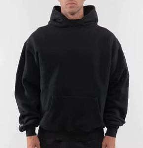 Sudadera con Capucha Negra para Hombre, Oversize, de Algodón y Felpa, Informal, con Bolsillo Frontal y Estampado de Letras Amarillas, para Otoño - Product Image 2
