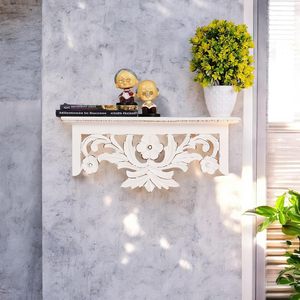 <b>Shelf</b> <b>Wooden</b> Wall Mounted Distressed White Color 45 x 15 X 20 CM Pack of One French Country Style Elegantly Floral Hand Crafted - Product Image 1