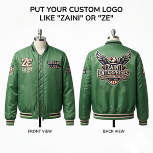Chaqueta Bomber para Hombre, Poliéster Satinado Premium de 220 GSM, Ribete de Punto Acanalado, Logotipo Bordado Personalizado, Verde, Ropa Urbana, Resistente al Viento - Product Image 1