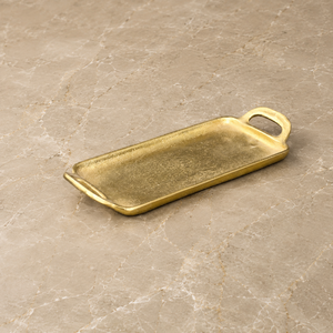 Bandeja de Servir de Aluminio con Acabado Dorado de Lujo, Superficie Texturizada, Diseño de Doble Asa, Elegante Plato Rectangular para Eventos en el Hogar - Product Image 1