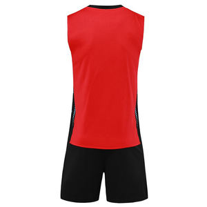 Men's Red Sleeveless Basketball Jersey Set V-Neck Moisture Wicking Athletic Wear Black Shorts Sublimated Print - Product Image 2