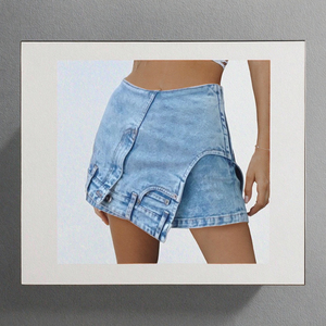 <b>Women's</b> High Waist Asymmetric Denim Shorts Solid Color Washed Cotton Casual Summer Streetwear Style Jean Shorts - Product Image 4