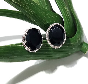 Boucles d'oreilles pendantes en onyx noir naturel, pierre précieuse, argent sterling 925, design couronne, pour femme, bijoux gothiques vintage, cadeau - Product Image 1